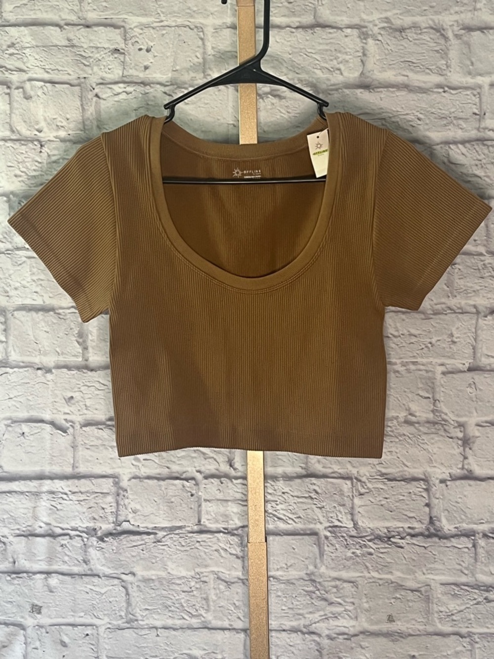 Offline by Aerie extra large NWT seamless ribbed crop top brown short sleeve xl